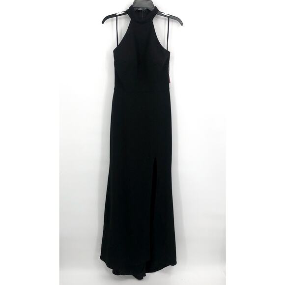 AQUA FORMAL Women's Halter Neck Slit Maxi Gown Size 4 Black Sleeveless NWT - Picture 6 of 13